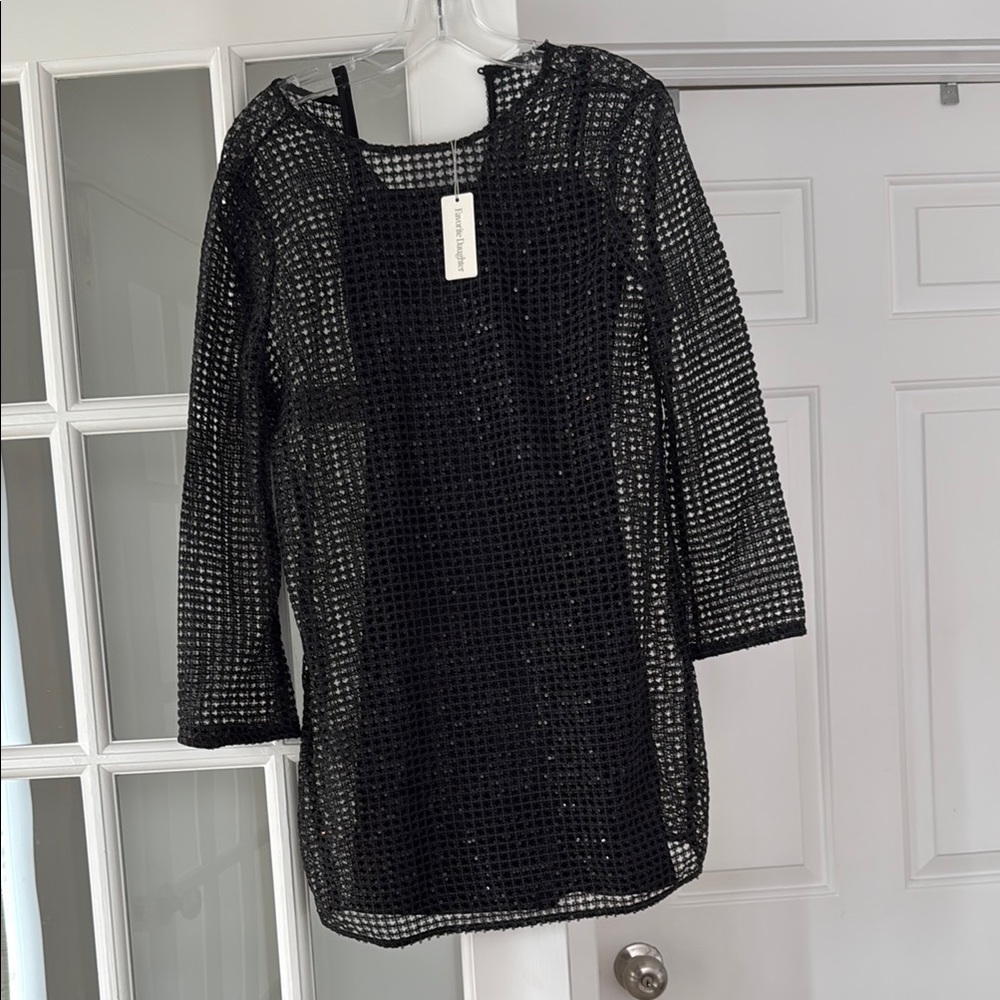 Black Open Weave Mesh Tunic Top